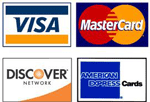 Visa, Master Card, Discover, and American Express credit cards